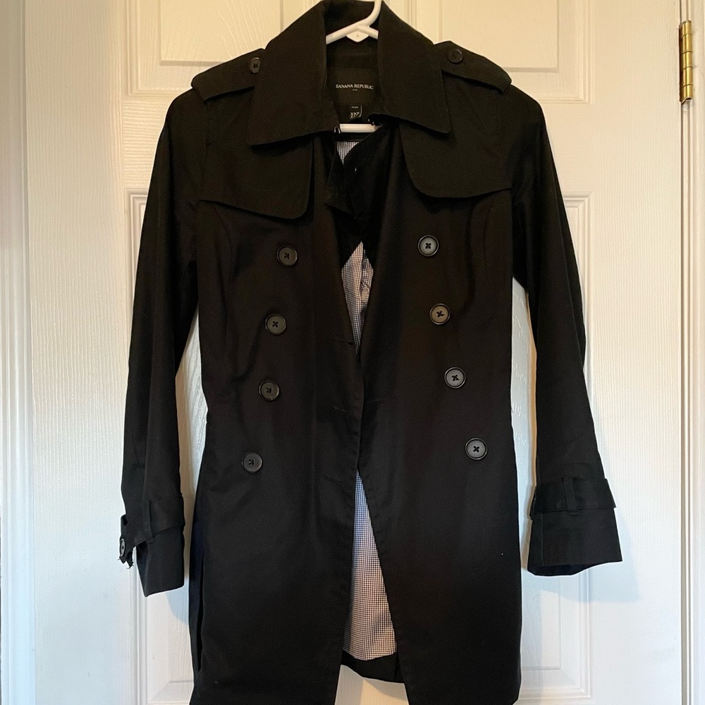Banana Republic Classic Black Trench Coat - Size XXS